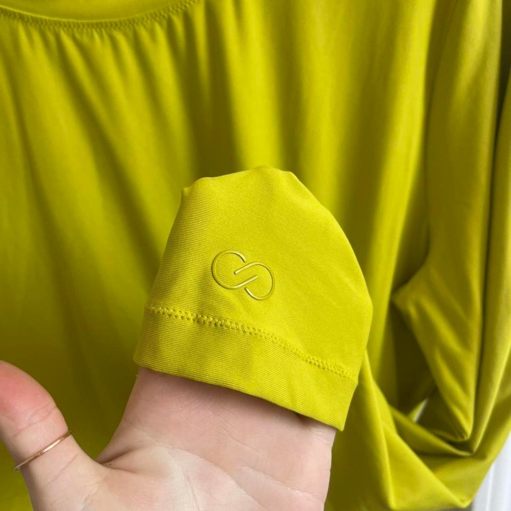 Calia Long Sleeve Activewear Top Women Large Lime Green Tie Front Crop - Picture 3 of 8